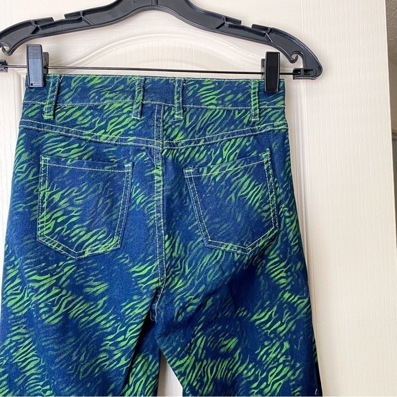 I.AM.GIA Pant Tali Denim Flare Animal Print High-Rise Green Tiger XS EUC - Picture 7 of 11